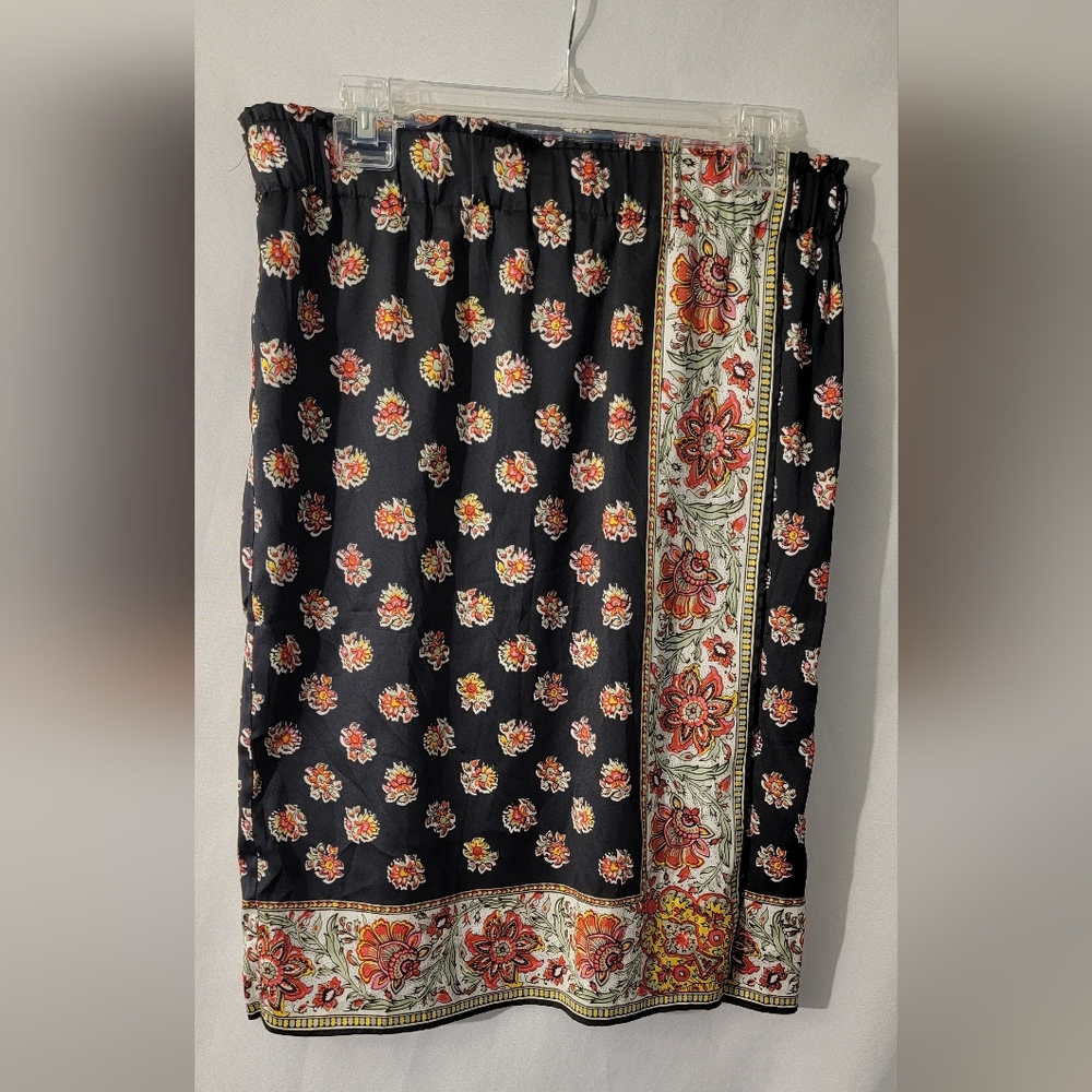 LOFT Navy Blue Skirt Red and Orange Floral Wrap Skirt Size M